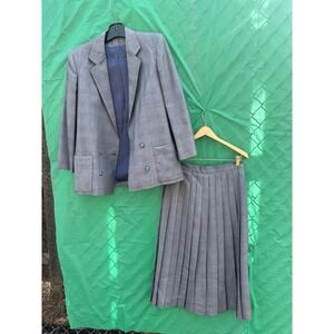 Vintage Chapin & Co Gray Plaid Skirt Suit Set Pleated Women 10